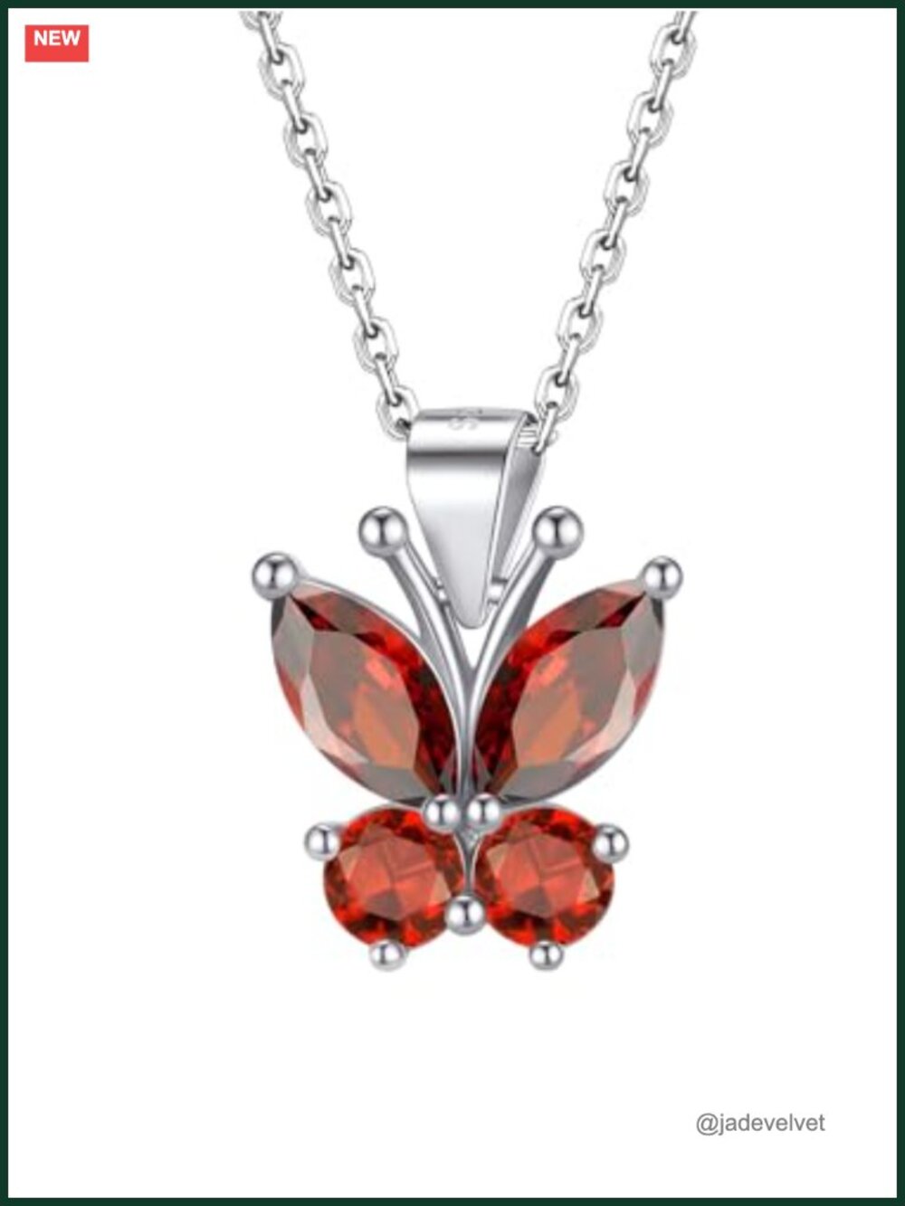 Butterfly Pendant Necklace Sterling Silver Created Ruby Crystal Choker